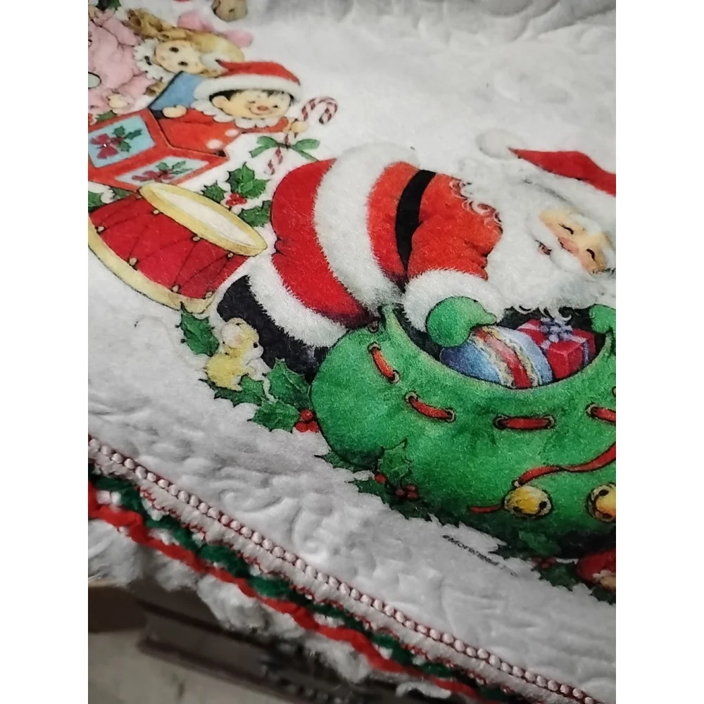 Vintage Santa's Best Felt Ruffled Christmas Tree Skirt Santa Snowman Animals